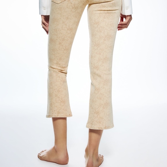 Zara ecru floral high rise slim fit cropped jeans NWT - Picture 12 of 12